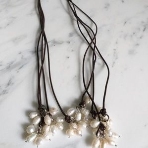 Freshwater pearl and leather necklace